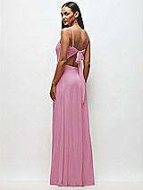 Rear View Thumbnail - Powder Pink Tie-Back Cutout Maxi Dress with Front Slit