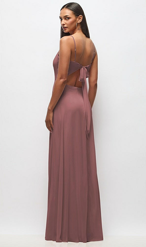 Back View - Rosewood Tie-Back Cutout Maxi Dress with Front Slit