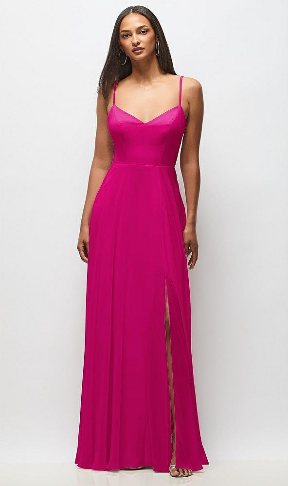 Front View - Think Pink Tie-Back Cutout Maxi Dress with Front Slit