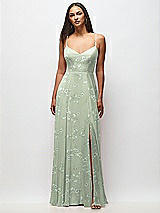 Front View Thumbnail - Vintage Primrose Sage Tie-Back Cutout Maxi Dress with Front Slit