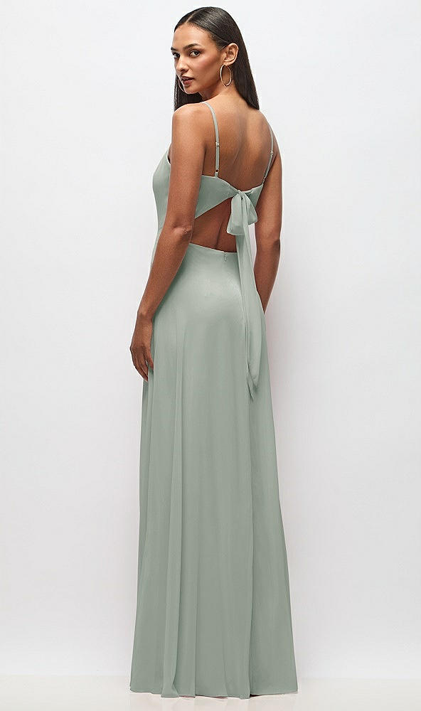 Back View - Willow Green Tie-Back Cutout Maxi Dress with Front Slit