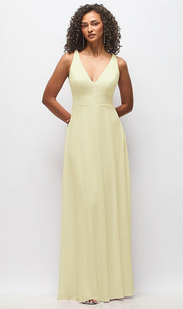 Front View - Butter Yellow Deep V-Neck Chiffon Maxi Dress