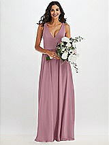 Alt View 2 Thumbnail - Dusty Pink Deep V-Neck Chiffon Maxi Dress