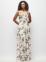 Front View Thumbnail - Palm Beach Print Deep V-Neck Chiffon Maxi Dress