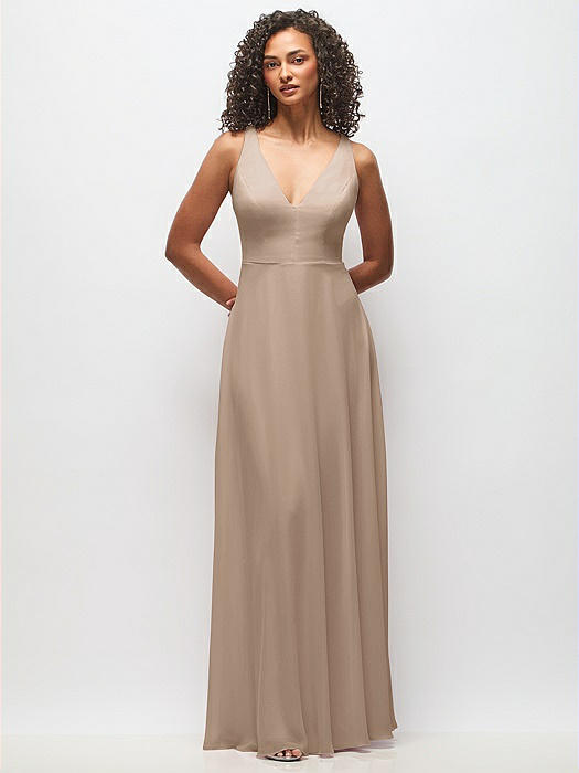 Deep V-Neck Chiffon Maxi Dress