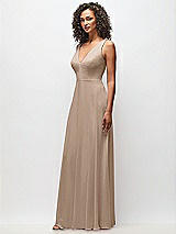 Side View Thumbnail - Topaz Deep V-Neck Chiffon Maxi Dress
