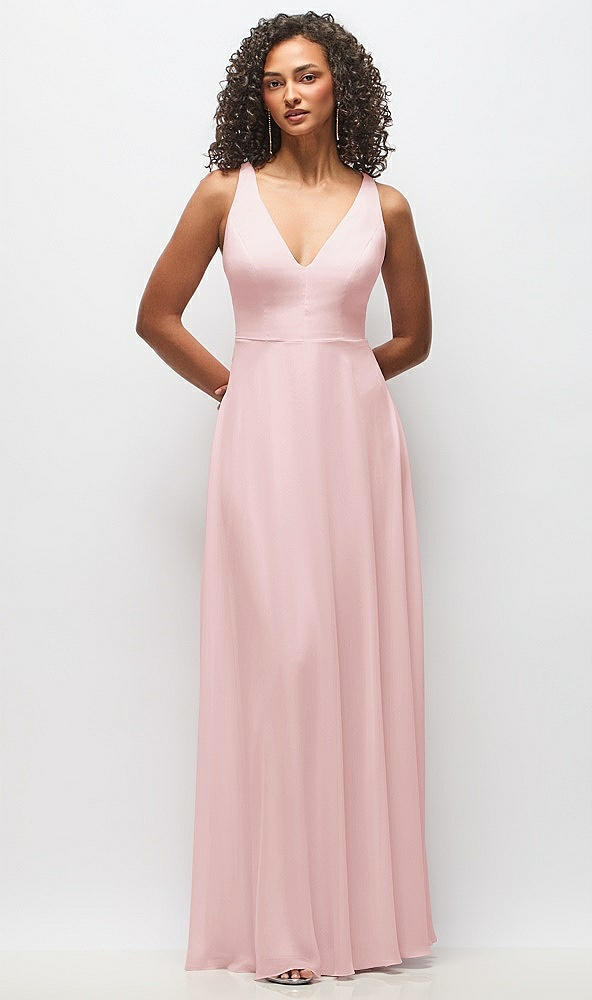 Front View - Ballet Pink Deep V-Neck Chiffon Maxi Dress