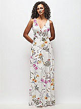 Front View Thumbnail - Butterfly Botanica Ivory Deep V-Neck Chiffon Maxi Dress