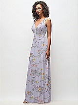 Side View Thumbnail - Butterfly Botanica Silver Dove Deep V-Neck Chiffon Maxi Dress