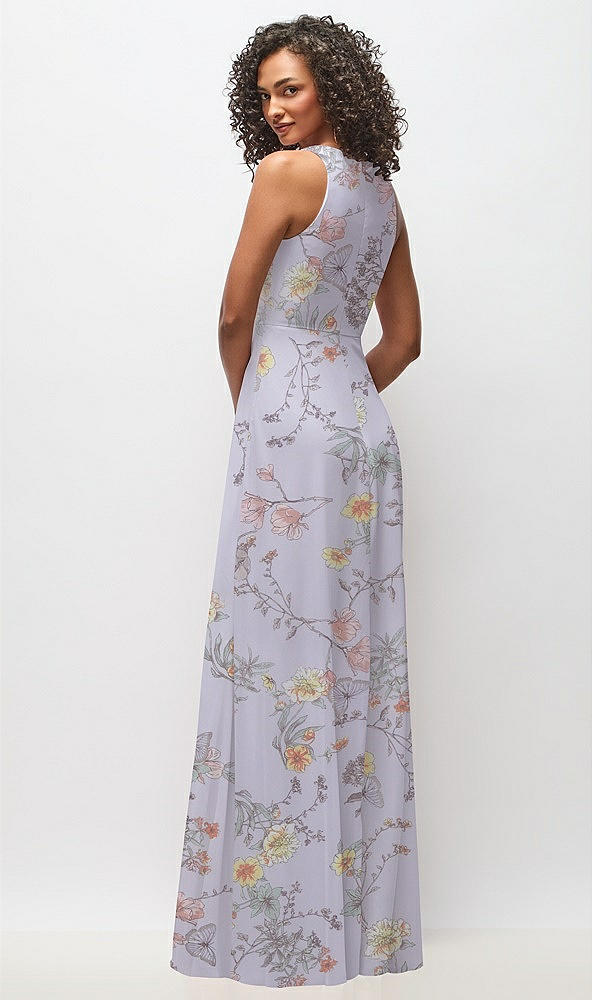 Back View - Butterfly Botanica Silver Dove Deep V-Neck Chiffon Maxi Dress