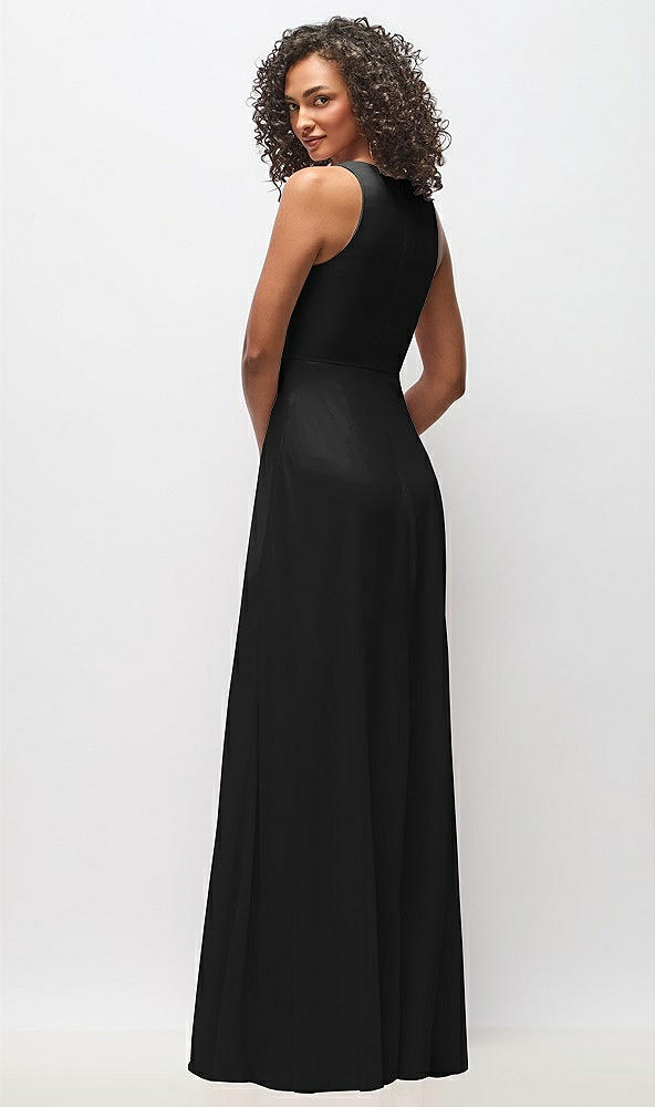 Back View - Black Deep V-Neck Chiffon Maxi Dress