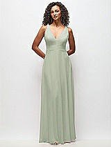 Front View Thumbnail - Celadon Deep V-Neck Chiffon Maxi Dress