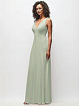 Side View Thumbnail - Celadon Deep V-Neck Chiffon Maxi Dress
