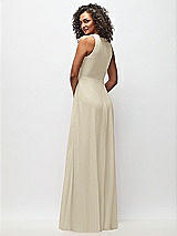 Rear View Thumbnail - Champagne Deep V-Neck Chiffon Maxi Dress