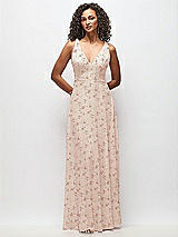 Front View Thumbnail - Coquette Floral Print Deep V-Neck Chiffon Maxi Dress