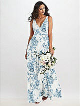 Alt View 1 Thumbnail - Cottage Rose Dusk Blue Deep V-Neck Chiffon Maxi Dress