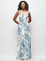 Front View Thumbnail - Cottage Rose Dusk Blue Deep V-Neck Chiffon Maxi Dress