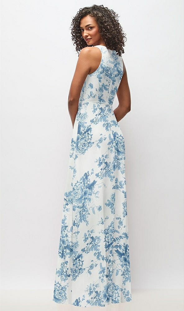 Back View - Cottage Rose Dusk Blue Deep V-Neck Chiffon Maxi Dress