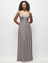 Front View Thumbnail - Cashmere Gray Deep V-Neck Chiffon Maxi Dress