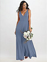 Alt View 1 Thumbnail - Larkspur Blue Deep V-Neck Chiffon Maxi Dress