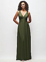 Front View Thumbnail - Olive Green Deep V-Neck Chiffon Maxi Dress
