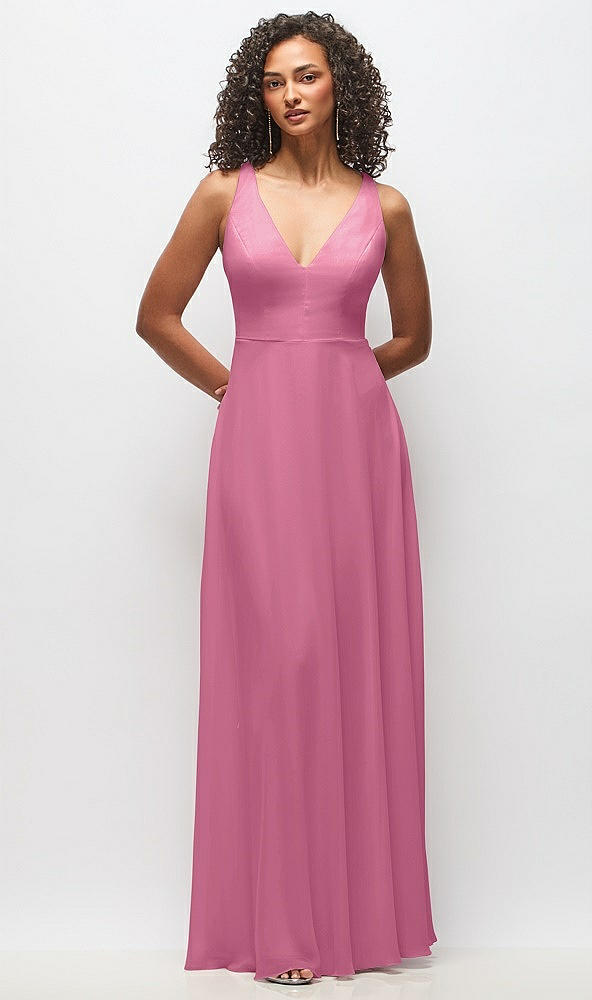 Front View - Orchid Pink Deep V-Neck Chiffon Maxi Dress
