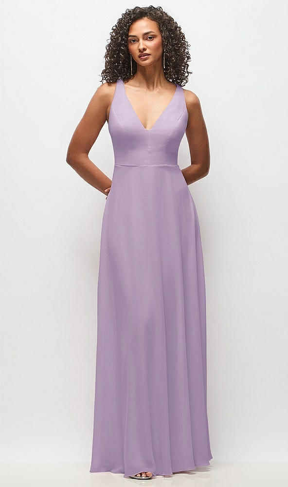 Front View - Pale Purple Deep V-Neck Chiffon Maxi Dress