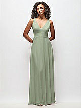 Front View Thumbnail - Sage Deep V-Neck Chiffon Maxi Dress