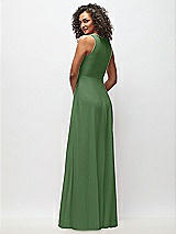 Rear View Thumbnail - Vineyard Green Deep V-Neck Chiffon Maxi Dress