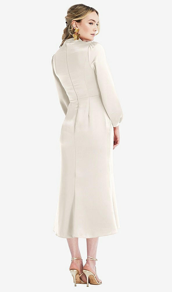 Back View - Ivory High Collar Puff Sleeve Midi Dress - Bronwyn
