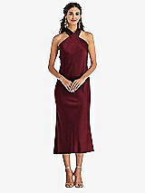 Front View Thumbnail - Cabernet Draped Twist Halter Tie-Back Midi Dress - Paloma