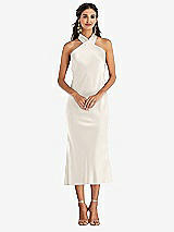 Front View Thumbnail - Ivory Draped Twist Halter Tie-Back Midi Dress - Paloma