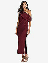 Front View Thumbnail - Cabernet Draped One-Shoulder Convertible Midi Slip Dress
