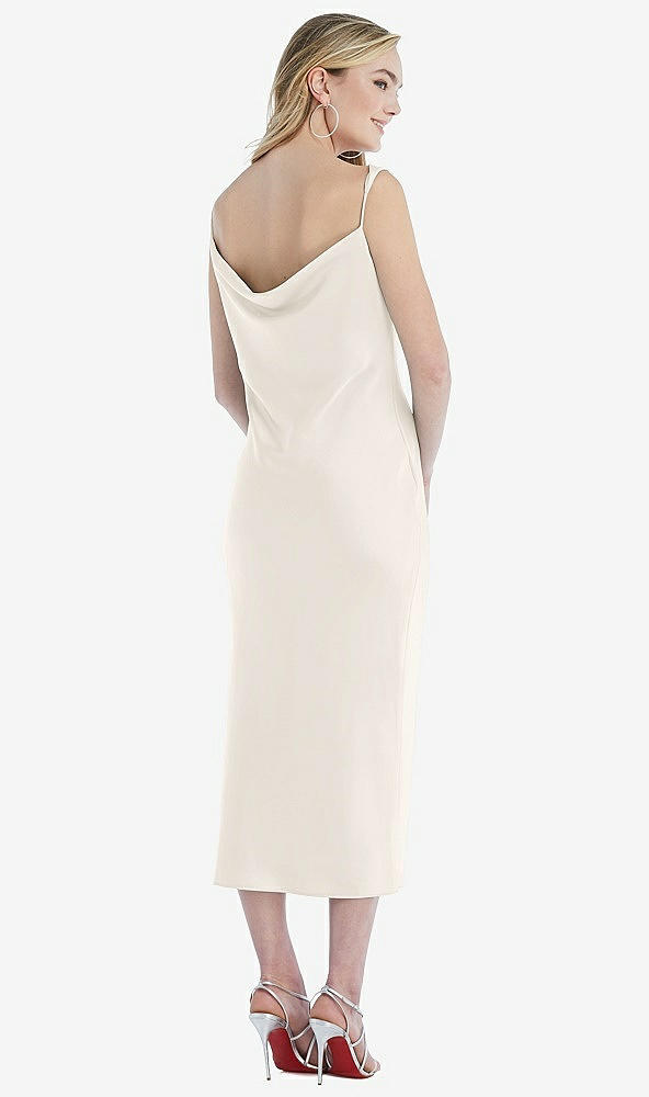 Back View - Ivory Asymmetrical One-Shoulder Cowl Midi Slip Dress
