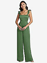 Front View Thumbnail - Vineyard Green Ruffled Sleeve Tie-Back Jumpsuit with Pockets