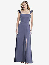 Front View Thumbnail - French Blue Ruffled Sleeve Tie-Back Maxi Dress