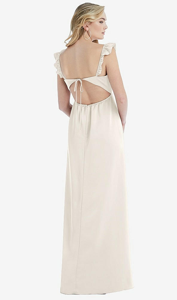 Back View - Ivory Ruffled Sleeve Tie-Back Maxi Dress
