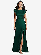 Front View Thumbnail - Hunter Green Shirred Cap Sleeve Maxi Dress with Keyhole Cutout Back