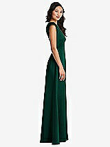 Side View Thumbnail - Hunter Green Shirred Cap Sleeve Maxi Dress with Keyhole Cutout Back
