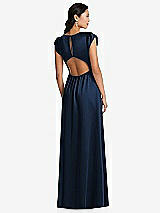 Rear View Thumbnail - Midnight Navy Shirred Cap Sleeve Maxi Dress with Keyhole Cutout Back