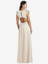 Rear View Thumbnail - Oat Shirred Cap Sleeve Maxi Dress with Keyhole Cutout Back