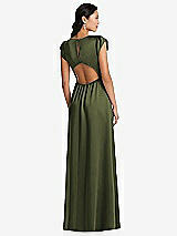 Rear View Thumbnail - Olive Green Shirred Cap Sleeve Maxi Dress with Keyhole Cutout Back