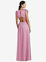 Rear View Thumbnail - Powder Pink Shirred Cap Sleeve Maxi Dress with Keyhole Cutout Back