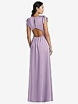 Rear View Thumbnail - Pale Purple Shirred Cap Sleeve Maxi Dress with Keyhole Cutout Back