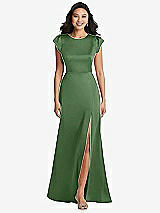 Front View Thumbnail - Vineyard Green Shirred Cap Sleeve Maxi Dress with Keyhole Cutout Back