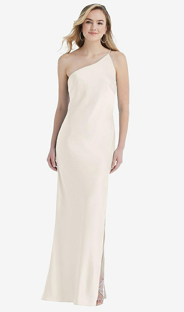 Front View - Ivory One-Shoulder Asymmetrical Maxi Slip Dress