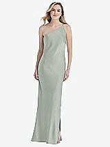 Front View Thumbnail - Willow Green One-Shoulder Asymmetrical Maxi Slip Dress