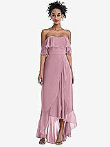 Front View Thumbnail - Dusty Pink Off-the-Shoulder Ruffled High Low Maxi Dress