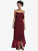 Alt View 1 Thumbnail - Cabernet Off-the-Shoulder Ruffled High Low Maxi Dress