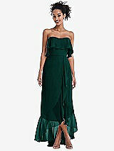 Alt View 1 Thumbnail - Evergreen Off-the-Shoulder Ruffled High Low Maxi Dress